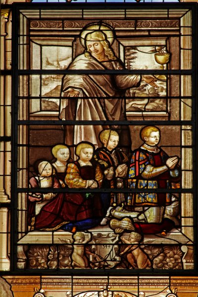 Met St. Johannes en vijf van de zonen van Anne de Montmorency door French School