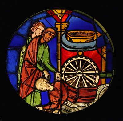 De gevangen Samson wordt gedwongen te werken voor de Filistijnen, ex Ste Chapelle, Bay K door French School