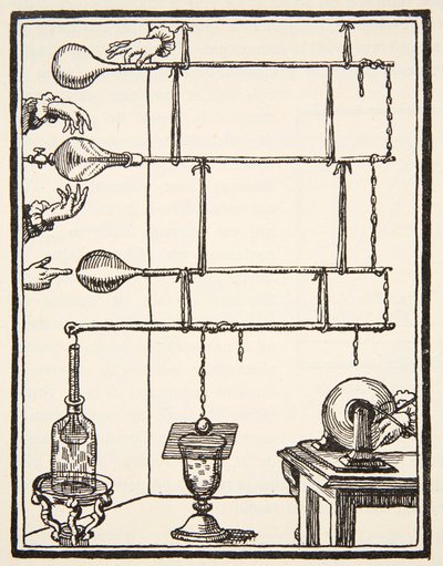 Descarges electriques dan lai rarefie, 1753, kopie door Boris Mestchersky (d.1957) illustratie uit Histoire de la Nation Francaise, Sciences, Volumes I & II, door Gabriel Hanotaux (1853-1944), 1924 door French School