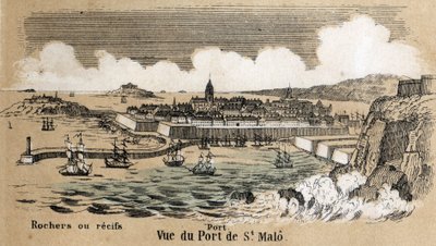 Beschrijving van de verschillende soorten landschappen en reliëfs volgens geografie: detail van de haven van Saint Malo in Bretagne. Plaat 