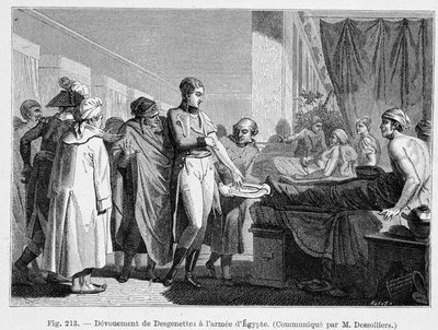 Desgenettes toewijding aan het leger van Egypte (zijn bloed gevend) - gravure door French School