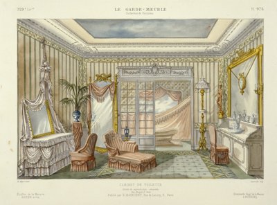 Ontwerp voor een badkameruitrusting van Le Garde-Meuble, Pub. Parijs, ca. 1890 (kleurenlitho) door French School