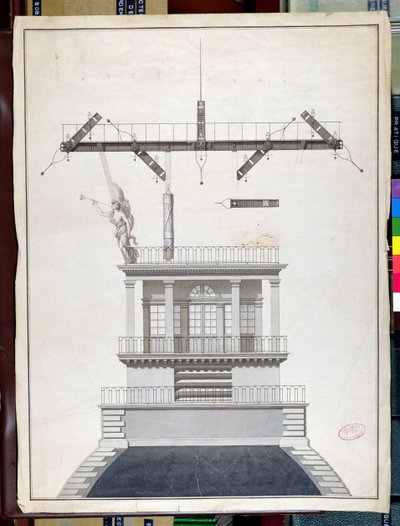 Ontwerp voor een Chappe telegraafstation voor een van de koepels van het Louvre, Parijs, begin 19e eeuw door French School