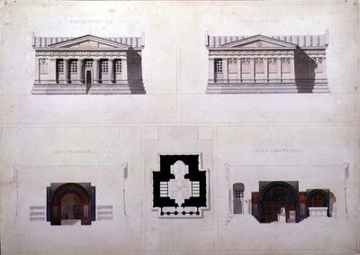 Ontwerp voor een mausoleum in Griekse Revival-stijl, c.1835 door French School