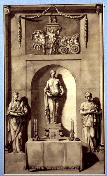 Ontwerp voor een sculpturale nis met Apollo en zijn wagen, c.1760 door French School
