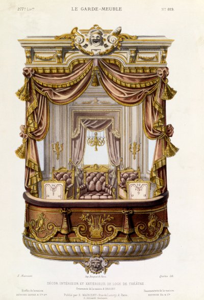 Ontwerp voor het interieur en exterieur van een theaterbox, illustratie uit Le Garde-Meuble magazine, ca. 1860 door French School