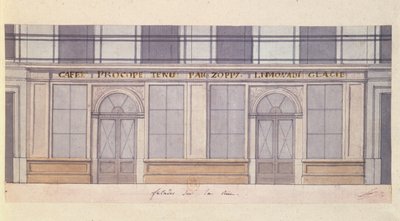 Ontwerp voor de gevel van het Cafe Procope, begin 19e eeuw door French School