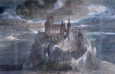 Ontwerp voor het toneelgordijn voor een uitvoering van Hamlet in de Comédie Française, 1884 (pen & inkt en aquarel op papier) door French School