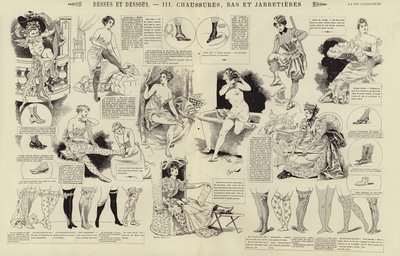 Dessus et dessous, schoenen, kousen en jarretels (gravure) door French School