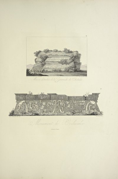 Afgebroken massa van de Cholula-piramide en monument van Xochicalco, illustratie uit 