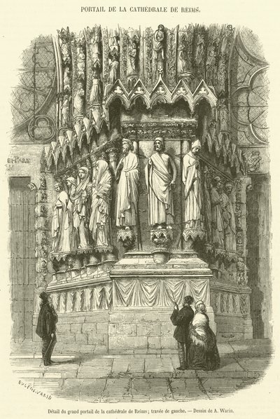 Detail van het grote portaal van de kathedraal van Reims, linker travee door French School