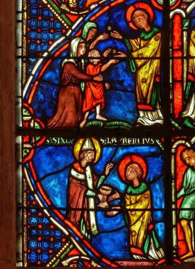 Raam met scènes uit het leven van St. Laurentius (detail) door French School