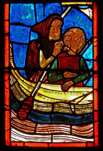 Raam met scènes uit het leven van St. Maria de Egyptische (detail) door French School