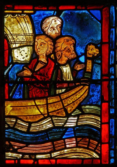 Raam met scènes uit het leven van St. Maria de Egyptische (detail) door French School