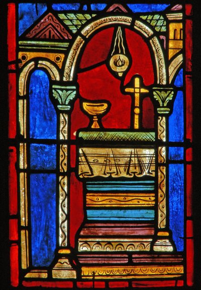 Raam met scènes uit het leven van St. Maria de Egyptische (detail) door French School