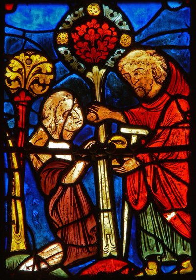 Raam met scènes uit het leven van St. Maria de Egyptische (detail) door French School