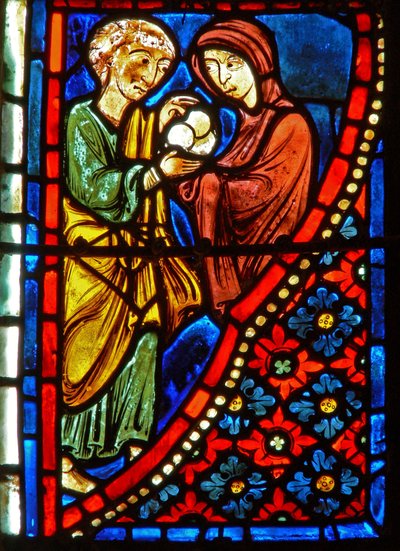 Detail uit een raam met scènes uit het leven van St. Maria de Egyptische door French School