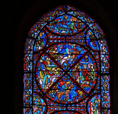 Detail uit een raam van scènes uit het leven van St. Stephen door French School