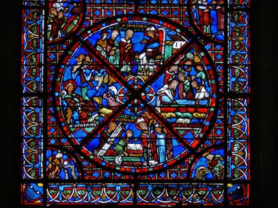 Detail uit een raam van scènes uit het leven van St. Stephen door French School