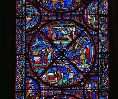 Detail uit een raam van scènes uit het leven van St. Stephen door French School