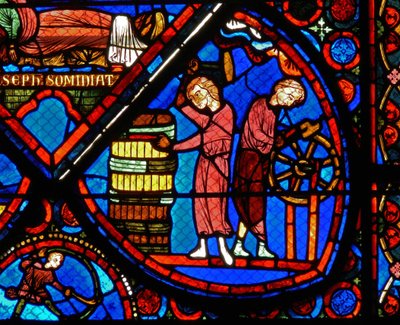 Detail uit een raam met scènes uit het verhaal van Jozef door French School