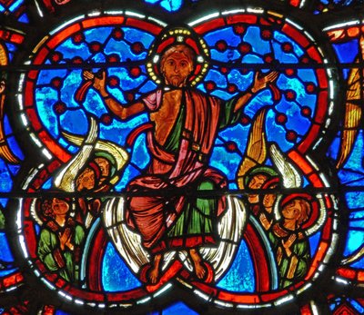 Raam met het Laatste Oordeel: Christus (detail) door French School