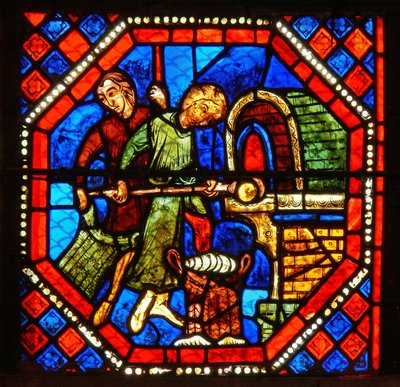 Detail uit het St. Johannes raam: bakkers aan het werk door French School