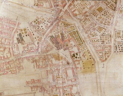 Detail van een kaart van Parijs met de top van Montagne Sainte-Genevieve, 1664 door French School