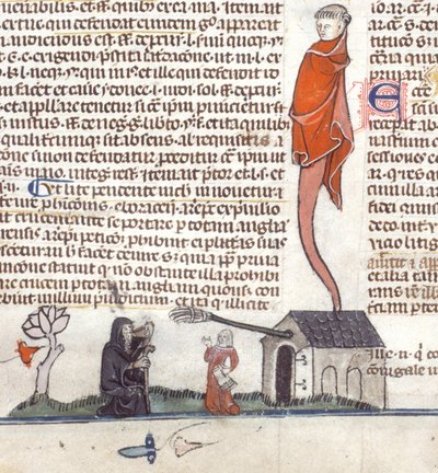 Detail van een bas-de-page scène van een kluizenaar die buiten een taverne bier drinkt door French School