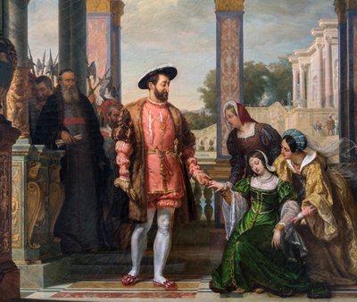 Diane de Poitiers (1499-1566) smeekt haar vader om genade voor Frans I - detail van 