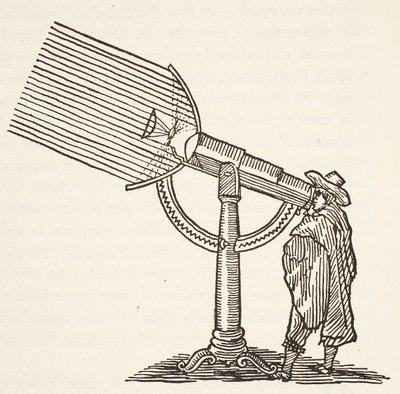 Dioptrische telescoop, kopie van een gravure door Boris Mestchersky (d.1957), illustratie uit Histoire de la Nation Francaise, Sciences, Volumes I & II, door Gabriel Hanotaux (1853-1944), 1924 door French School