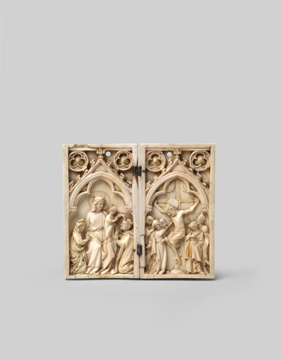 Diptiek van Sint Louis gekroond door Christus en de Kruisiging, voorzijde, 14e eeuw door French School