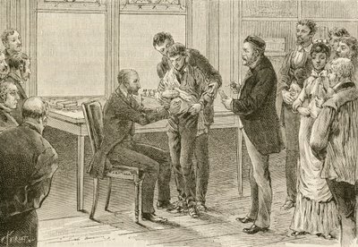 Dokter Pasteur onderzoekt jongen besmet met hondsdolheid. 19e eeuw (gravure) door French School