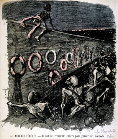 Document met betrekking tot martelaren van de Commune die langs de Mur des Fédérés in de begraafplaats van Père Lachaise werden neergeschoten: "Bij de muur van de federaten. Er zijn hele regimenten nodig om deze doden daar te houden" door French School