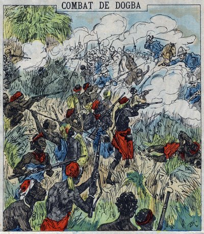 Slag bij Dogba tussen de expeditieleger van Generaal Dodds en de troepen van Behanzin. Dahomey door French School