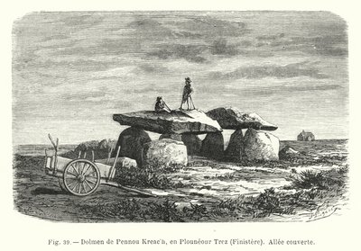 Dolmen van Pennou Kreach, in Plouneour Trez, Finistere, Overdekte gang door French School