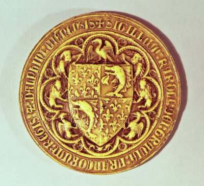 Dolfijnzegel, het schild van Frankrijk, met dolfijnen en fleur-de-lys, 1376 door French School