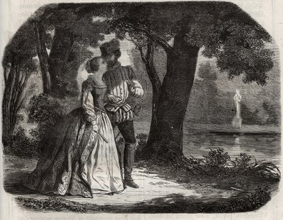 Don Juan besprak met Anna van Oostenrijk (1549-1580) zijn mogelijke verbintenis met prins Don Carlos (1545-1568), zoon van koning Filips II van Spanje (1527-1598). Gravure uit 1871 in 
