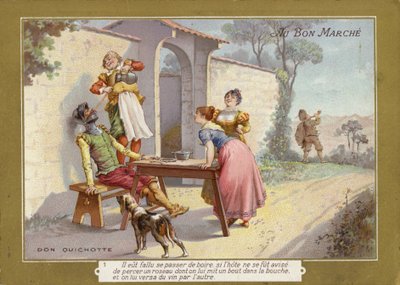 Don Quichot drinkt iets door French School