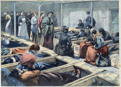 Slaapzaal van een nachtasiel in Londen, Engeland beschouwd als een toevluchtsoord voor vrouwen, in 