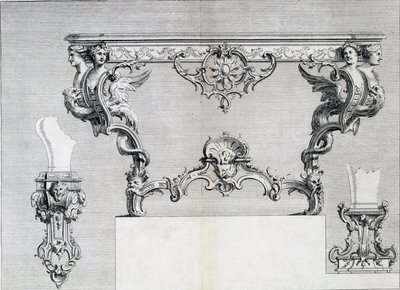 Dubbele vertakte kandelaar met rococo en klassieke elementen, uit een patroonboek van neoklassieke metaalwerkontwerpen samengesteld door Duhamel, ca. 1770s-80s door French School