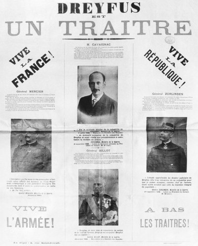 Dreyfus is een verrader, poster met de portretten van zijn tegenstanders, eind 19e eeuw door French School
