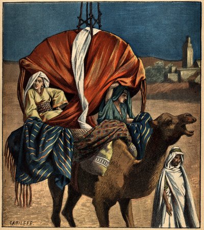 Dromedaris als transportmiddel. Tunesië, Afrika door French School