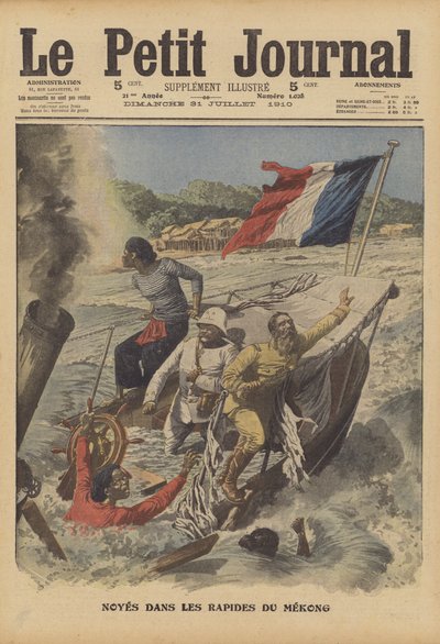 Verdronken in de stroomversnellingen van de rivier de Mekong door French School
