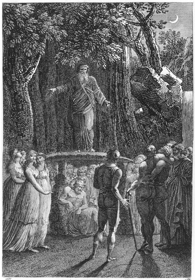 Druïden in Bretagne, illustratie uit Voyage dans le Finistere door Jacques Cambry, Parijs, gepubliceerd 1801 door French School