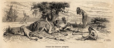 Dronkenschap van rokers, tekening door de auteur, ter illustratie van 3 jaar gevangenschap onder de Patagoniërs door French School