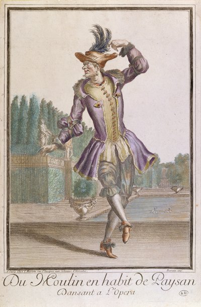 Du Moulin in een boerenkostuum voor een ballet in de Opera, uitgegeven door Mariette, eind 17e eeuw door French School
