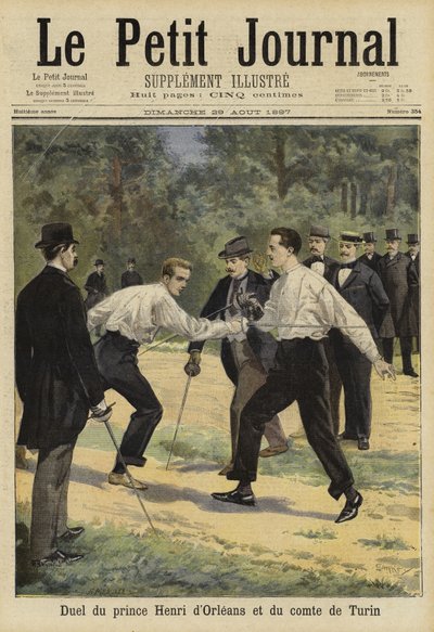 Duel tussen Prins Henri van Orléans en de Graaf van Turijn, Vaucresson, Frankrijk, 1897 door French School