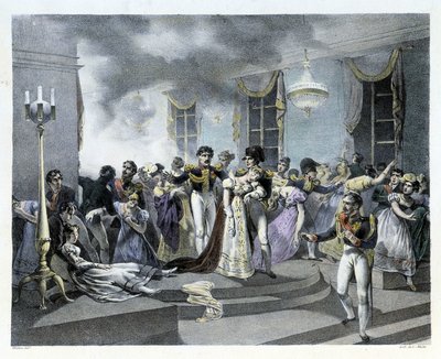 Tijdens de viering van het huwelijk van Napoleon I met Marie Louise in de Oostenrijkse ambassade in Parijs op 01/07/1810 brak er brand uit. Er vielen meerdere doden. Napoleon I creëerde later de brandweer. door French School