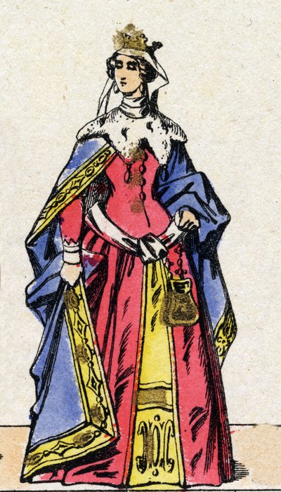 Dynastie van de Capetingen: Portret van Johanna I van Navarra, koningin van Frankrijk, vrouw van Filips IV van Frankrijk. Epinal afbeelding. door French School